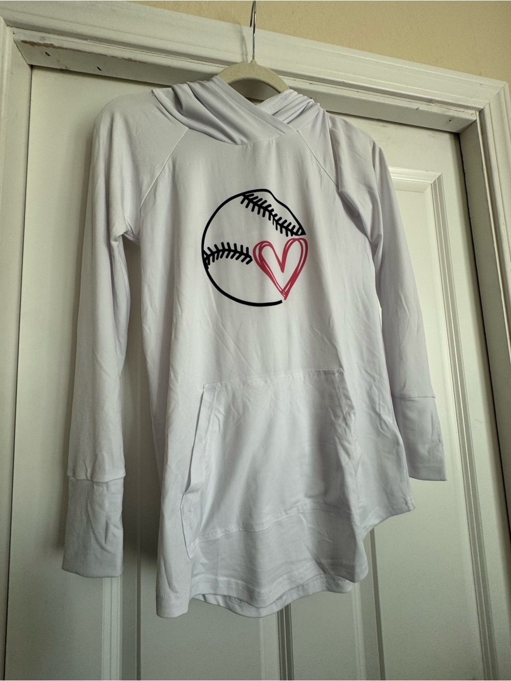 Lularoe XS White Baseball Heart Graphic Athletic Material Feel Amber Hoodie